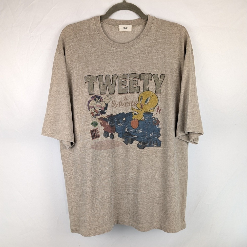 Looney Tunes Tweety & Sylvester Graphic T-Shirt Menswear Cartoon Tee Streetwear‎